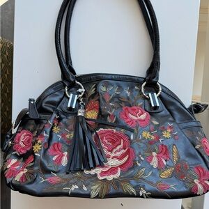 VTG Sharif Floral Embroidered Black Handbag